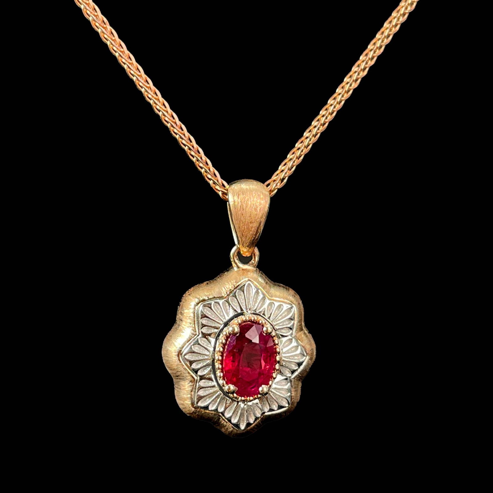 14k Gold 0.5 Ct Natural Ruby & Diamond Pendant( Without Chain ) - 2