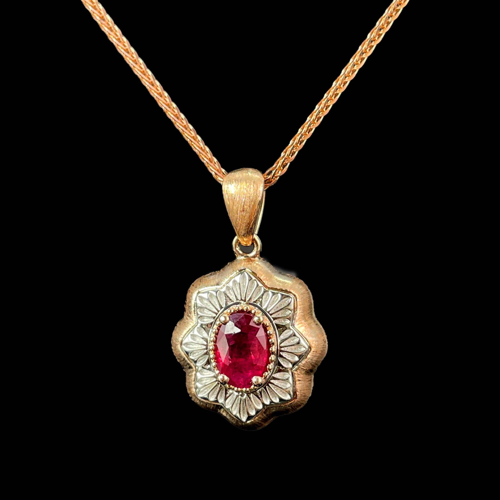 14k Gold 0.5 Ct Natural Ruby & Diamond Pendant( Without Chain ) - 3