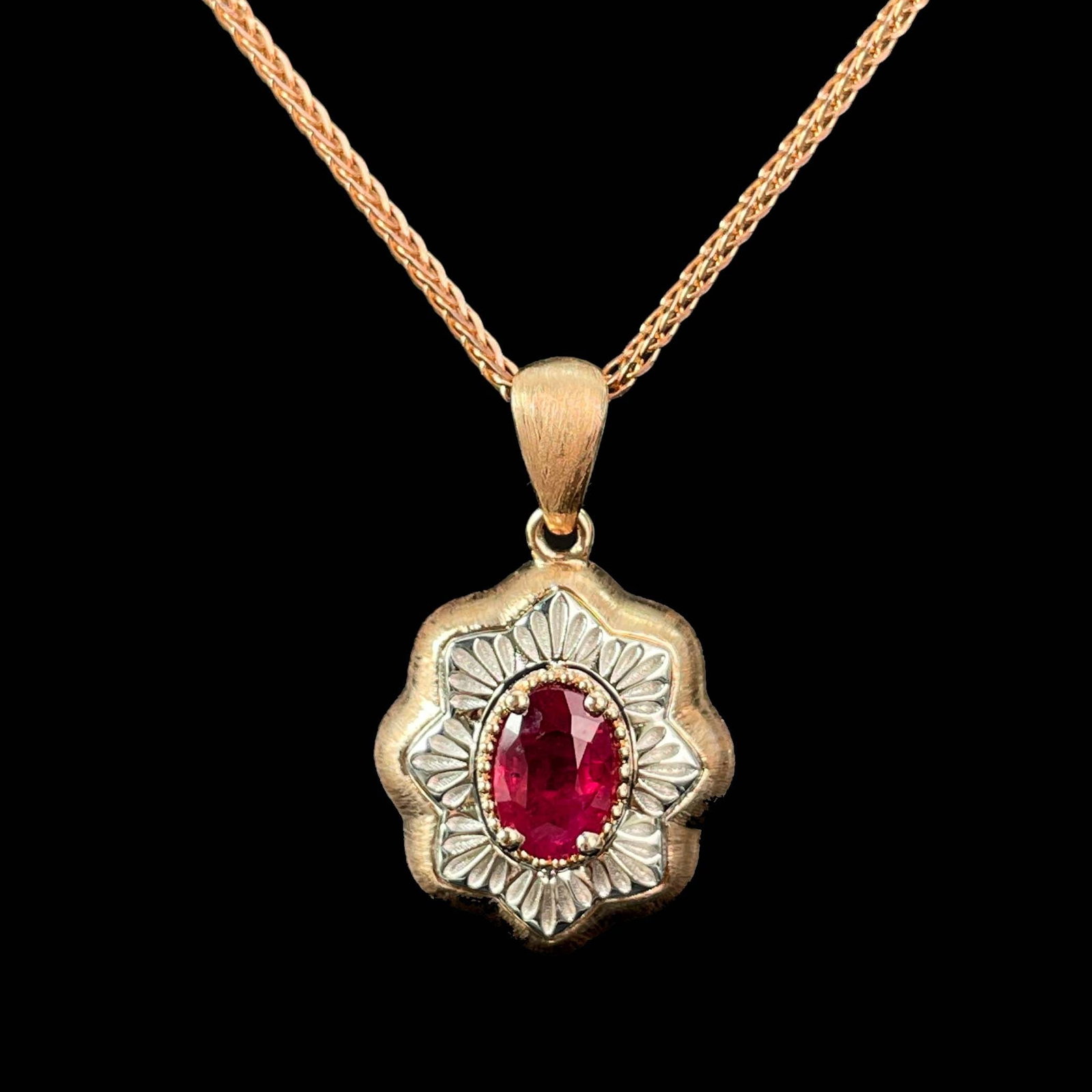 14k Gold 0.5 Ct Natural Ruby & Diamond Pendant( Without Chain ) - 5