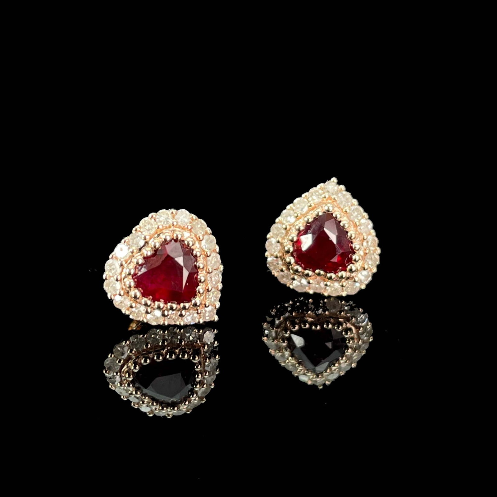 14k Gold 0.81 Ctw Natural Ruby & Diamond Earrings - 2
