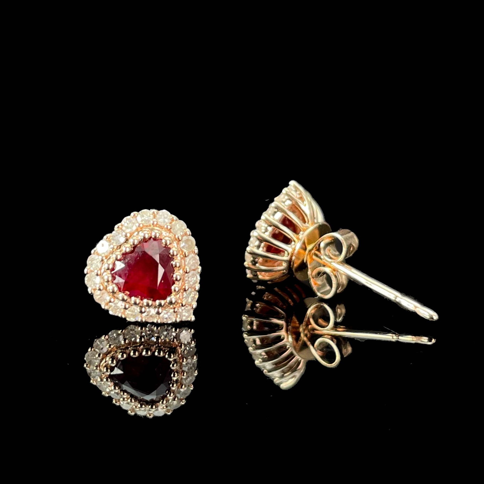 14k Gold 0.81 Ctw Natural Ruby & Diamond Earrings - 3