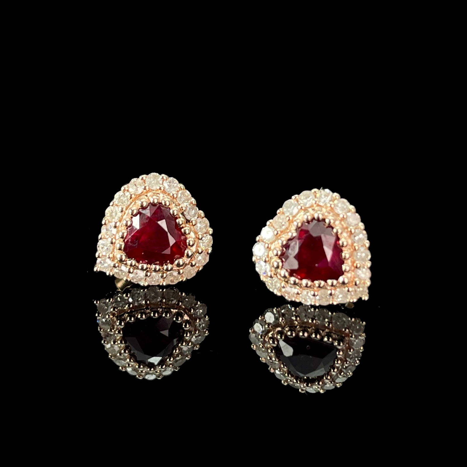 14k Gold 0.81 Ctw Natural Ruby & Diamond Earrings - 4