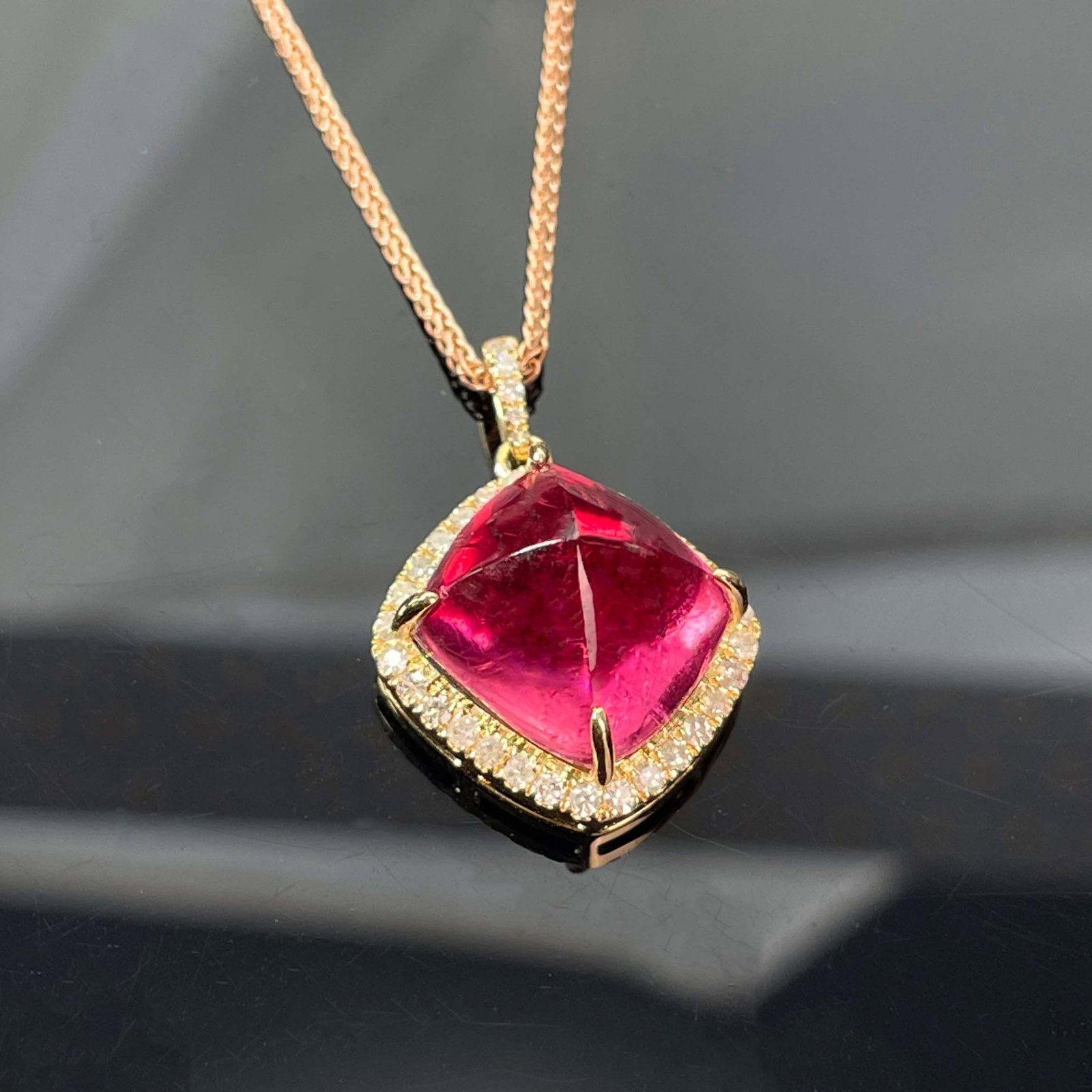 14k Gold 11.13 Ctw Natural Tourmaline & Diamond Pendant( Without Chain ) - 2