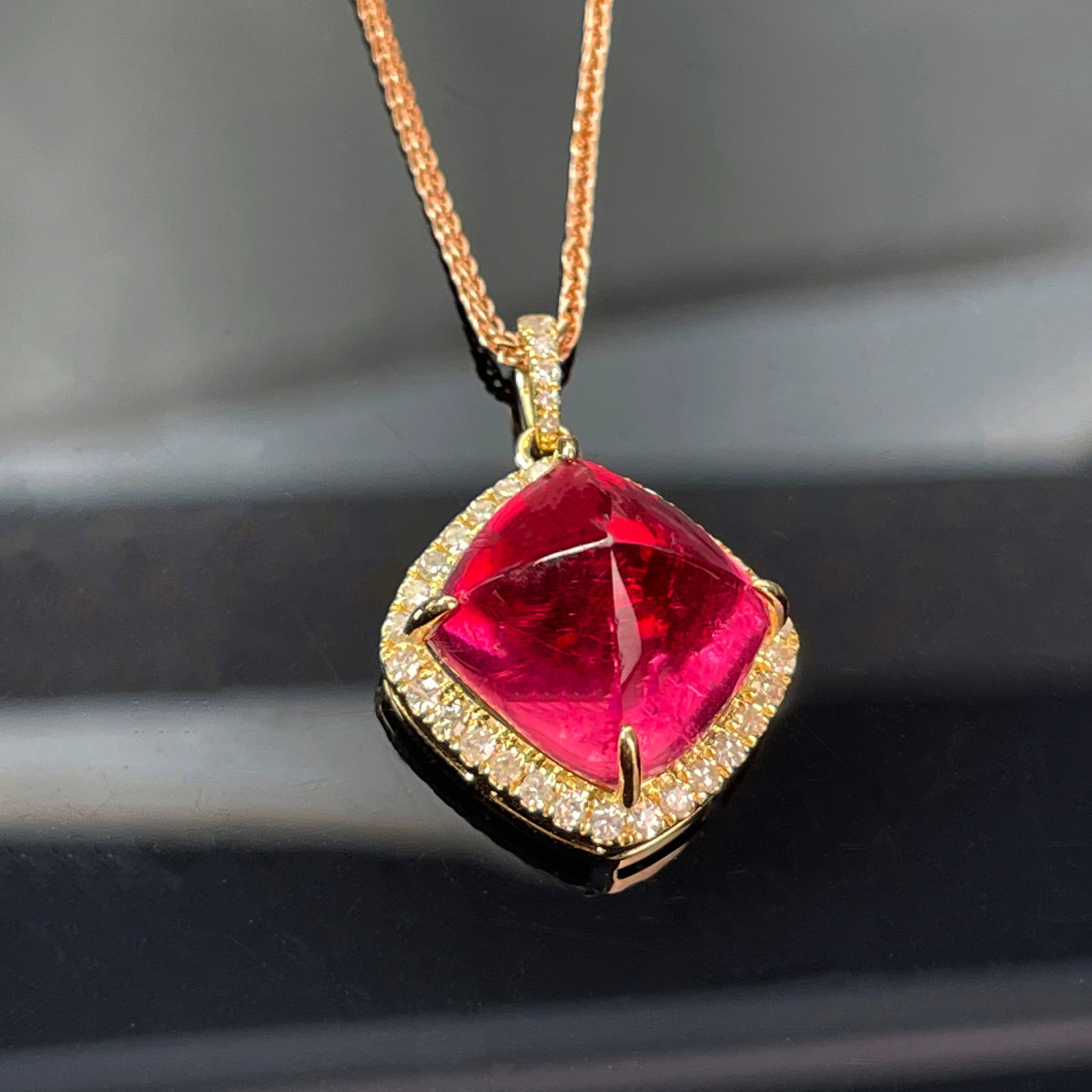 14k Gold 11.13 Ctw Natural Tourmaline & Diamond Pendant( Without Chain ) - 3