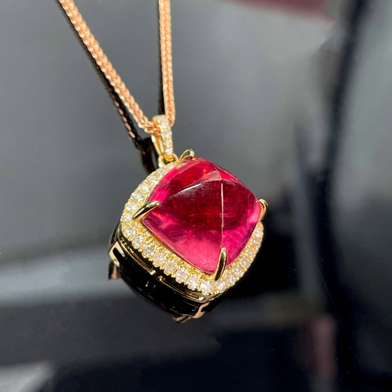 14k Gold 11.13 Ctw Natural Tourmaline & Diamond Pendant( Without Chain ) - 4