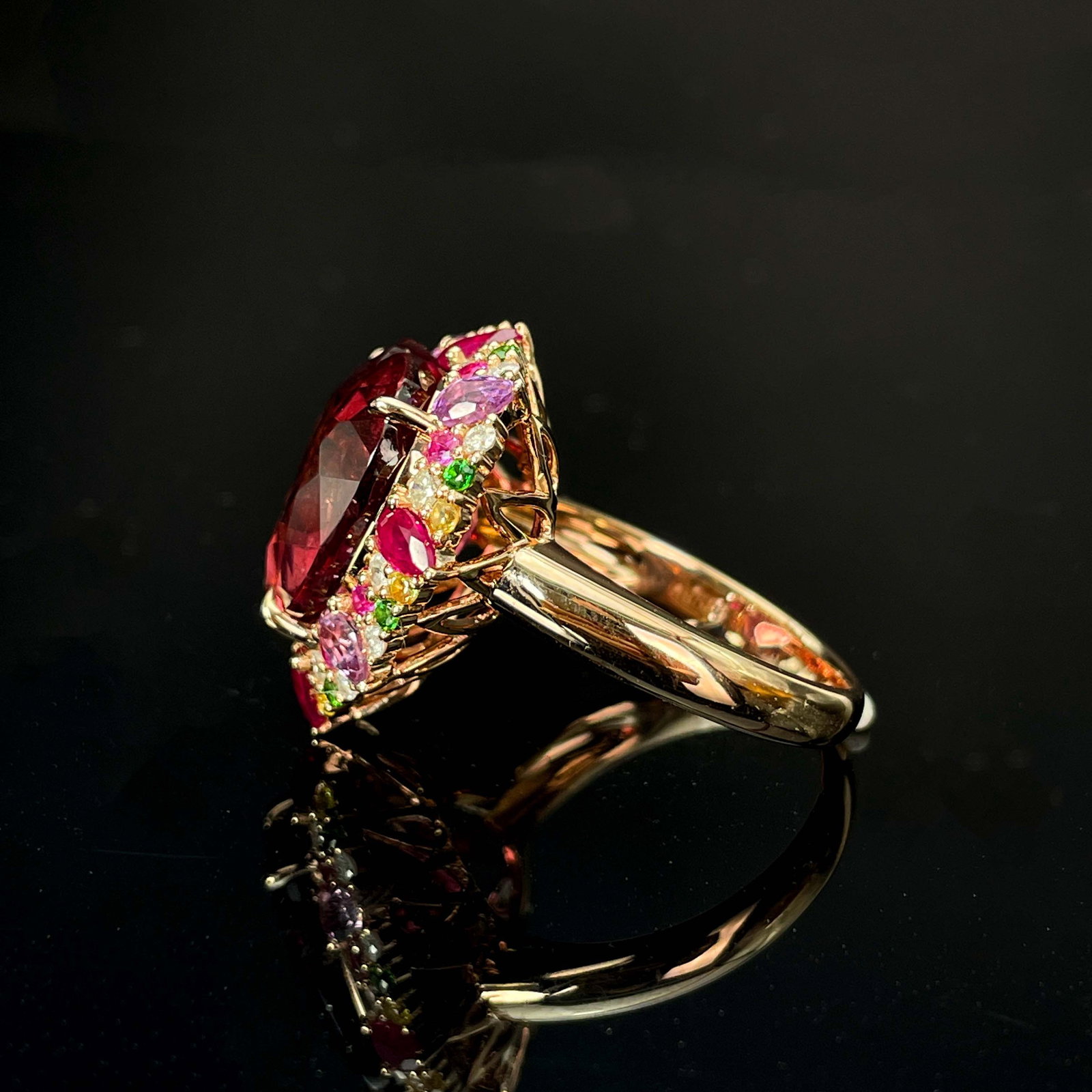 14k Gold 11.6 Ctw Natural Tourmaline & Diamond Ring - 3