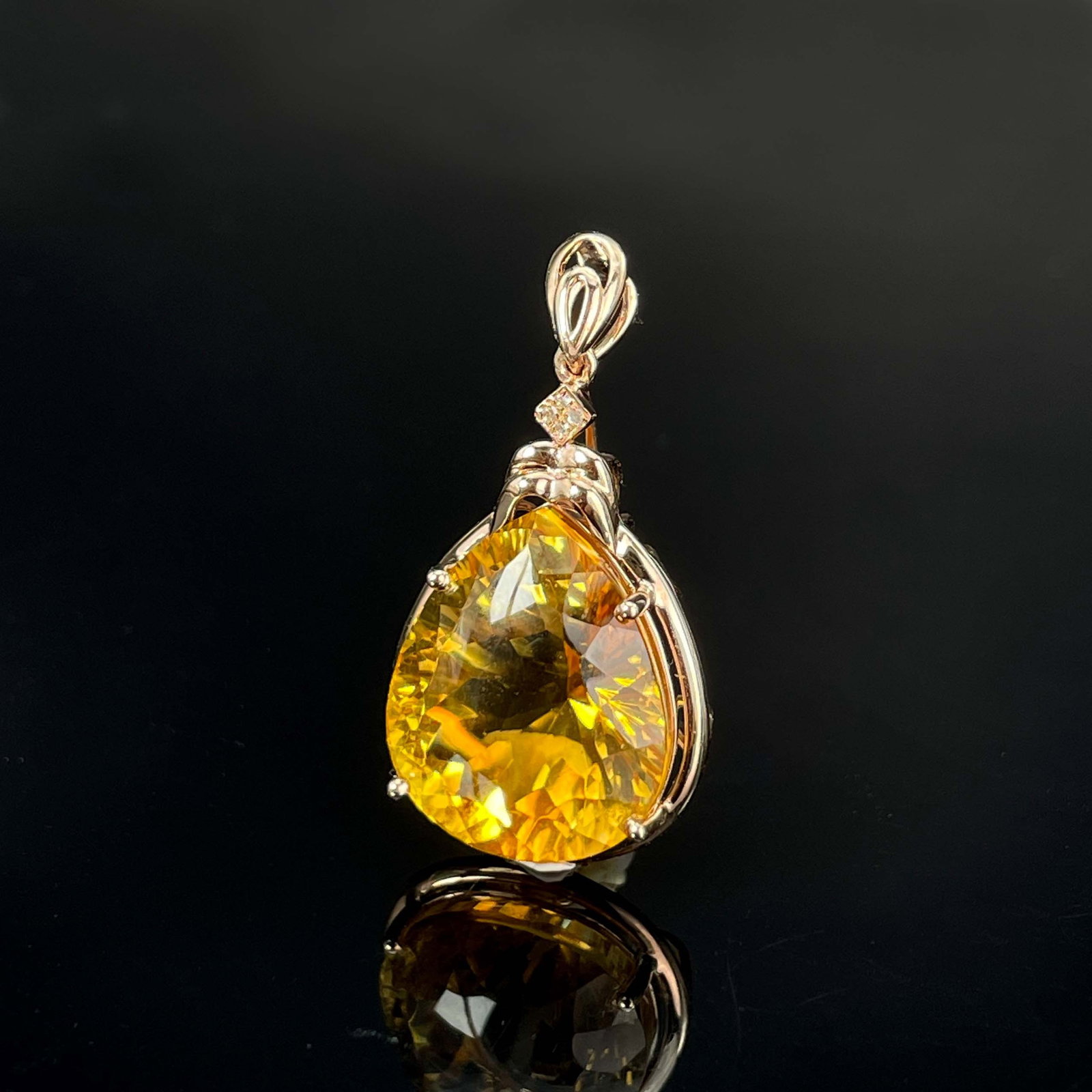 14k Gold 11.362 Ctw Natural Citrine & Diamond Pendant( Without Chain ) - 2