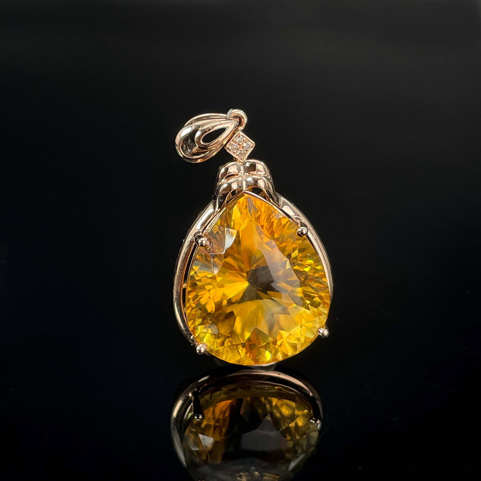 14k Gold 11.362 Ctw Natural Citrine & Diamond Pendant( Without Chain ) - 5