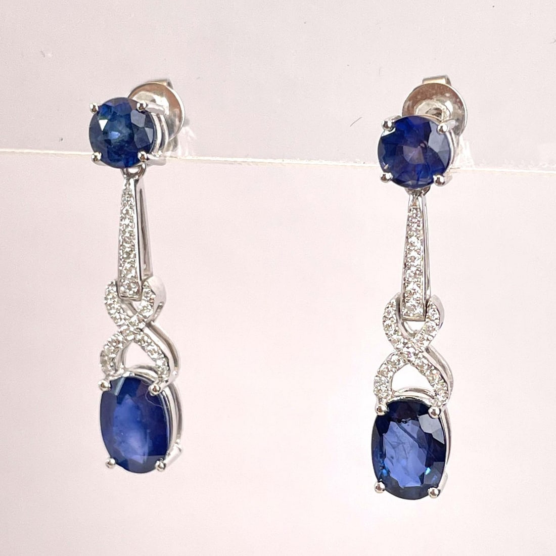 14k Gold 1.88 Ct Natural Sapphire & Diamond Earrings - 2