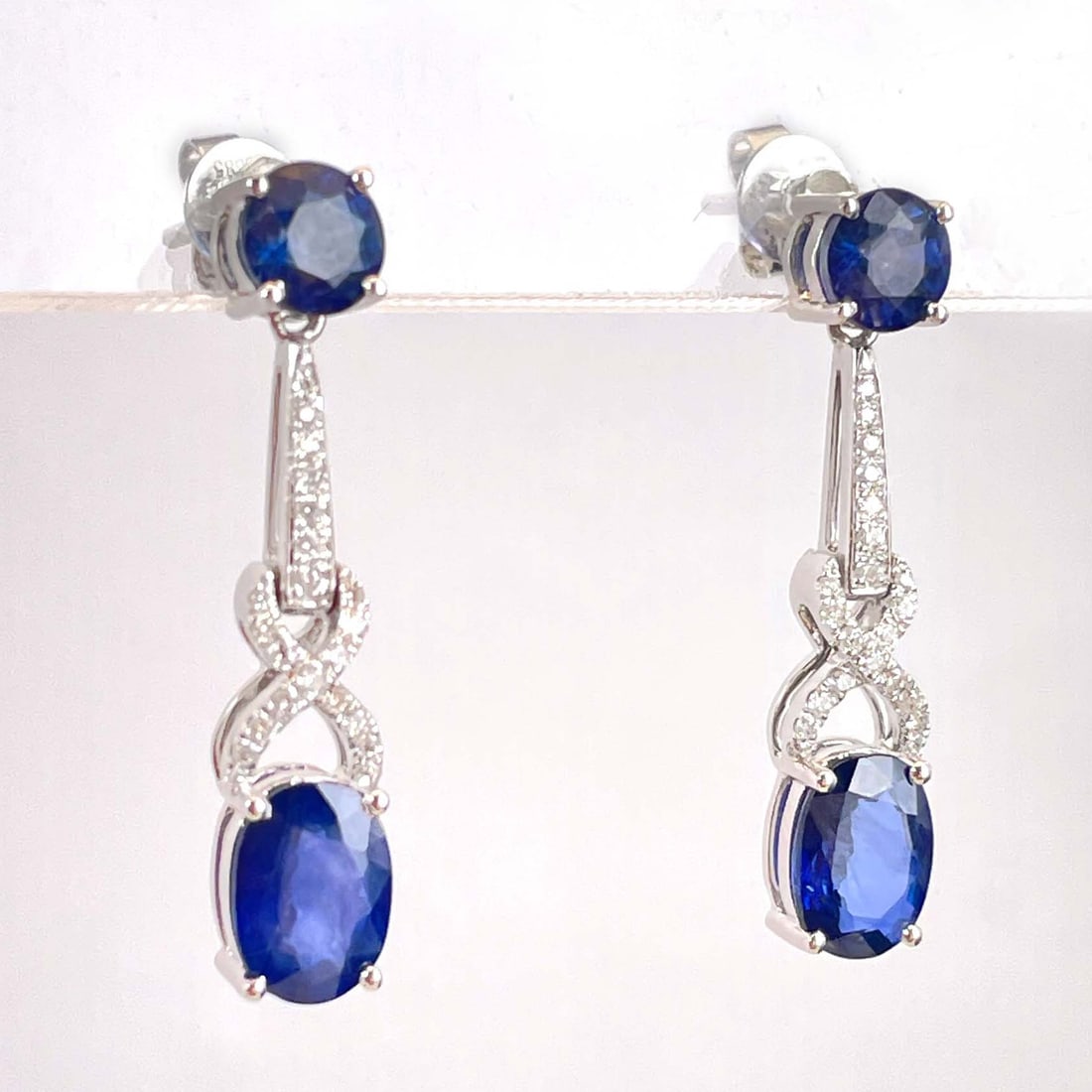 14k Gold 1.88 Ct Natural Sapphire & Diamond Earrings - 3