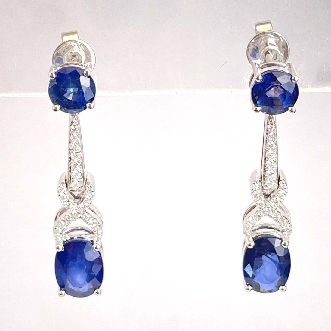 14k Gold 1.88 Ct Natural Sapphire & Diamond Earrings - 4