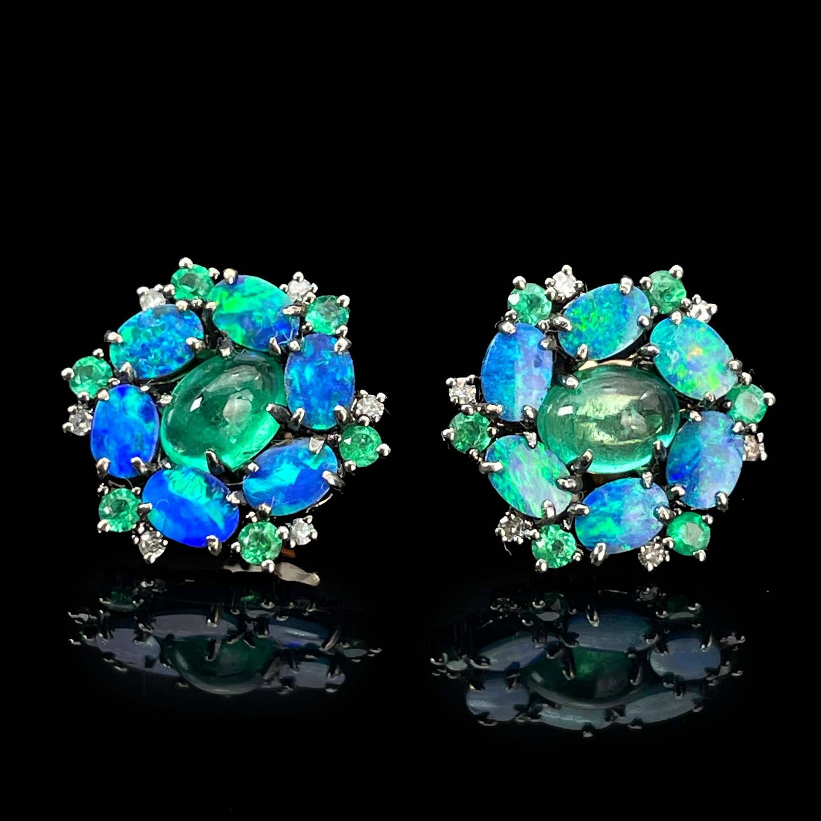 14k Gold 1.2 Ct Natural Emerald & Opal Earrings - 2