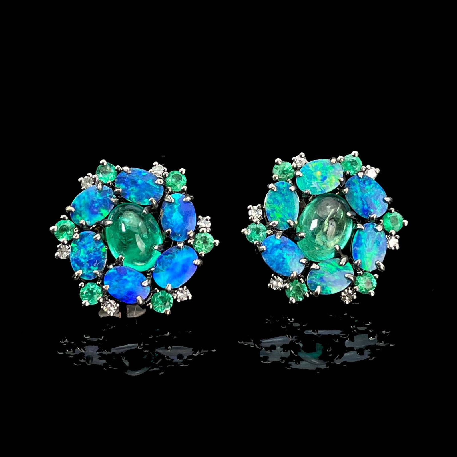 14k Gold 1.2 Ct Natural Emerald & Opal Earrings - 4