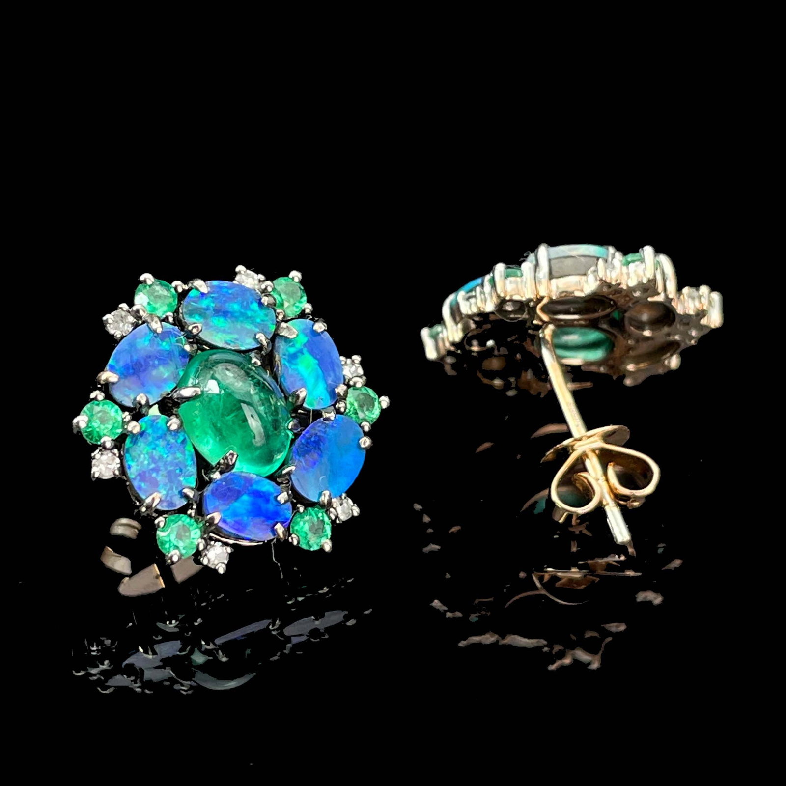 14k Gold 1.2 Ct Natural Emerald & Opal Earrings - 5
