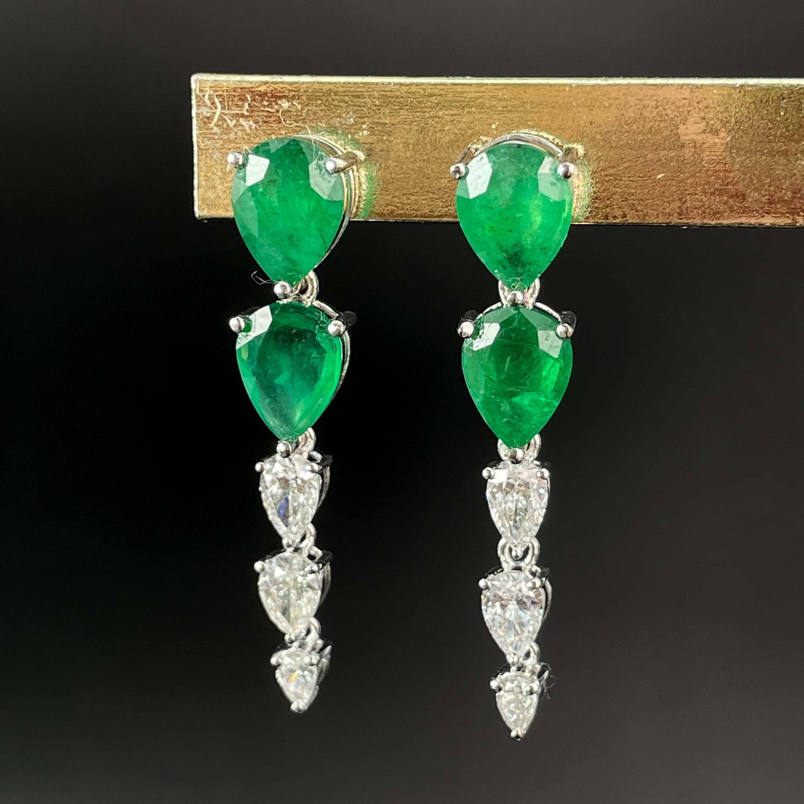 14k Gold 4.59 Ctw Natural Emerald & Diamond Earrings (1 of 6)