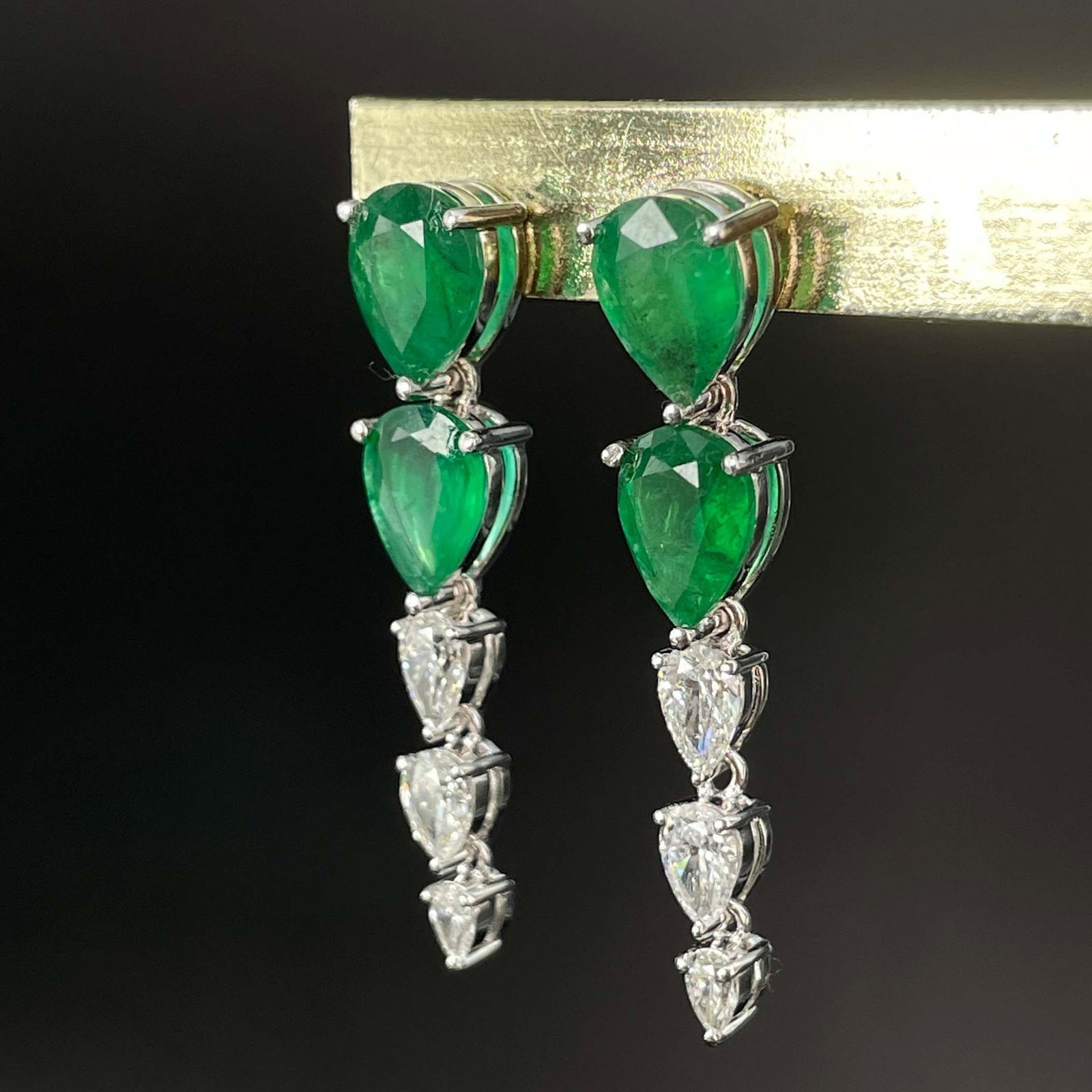 14k Gold 4.59 Ctw Natural Emerald & Diamond Earrings - 2
