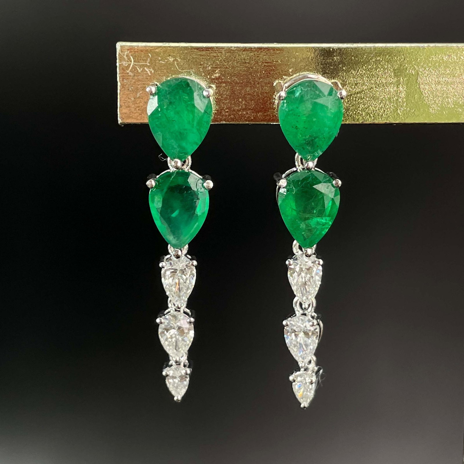 14k Gold 4.59 Ctw Natural Emerald & Diamond Earrings - 3