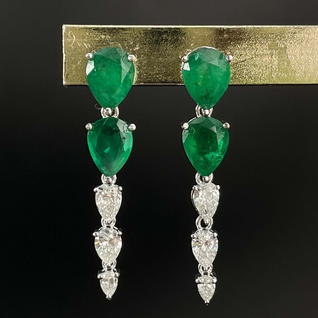 14k Gold 4.59 Ctw Natural Emerald & Diamond Earrings - 4