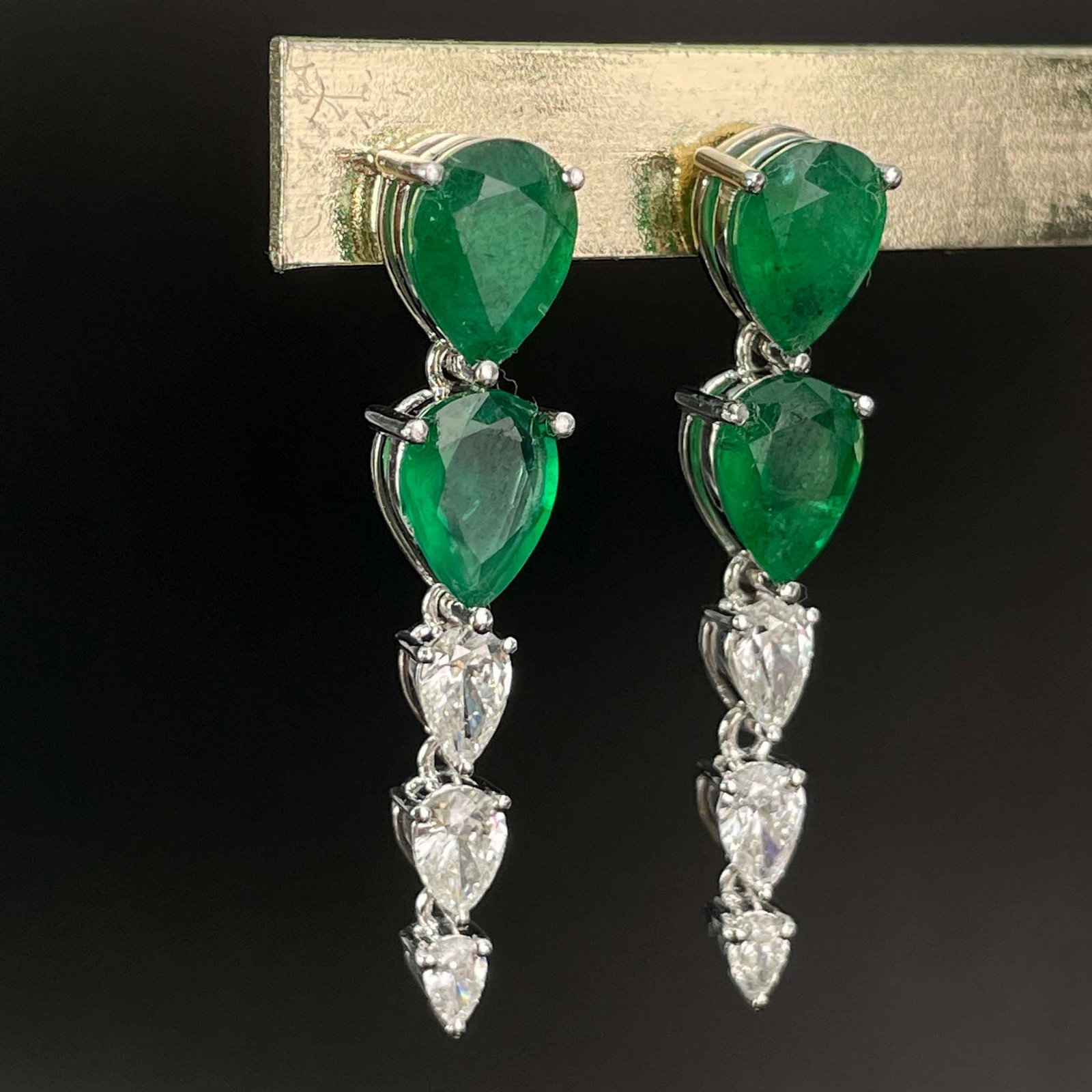 14k Gold 4.59 Ctw Natural Emerald & Diamond Earrings - 5