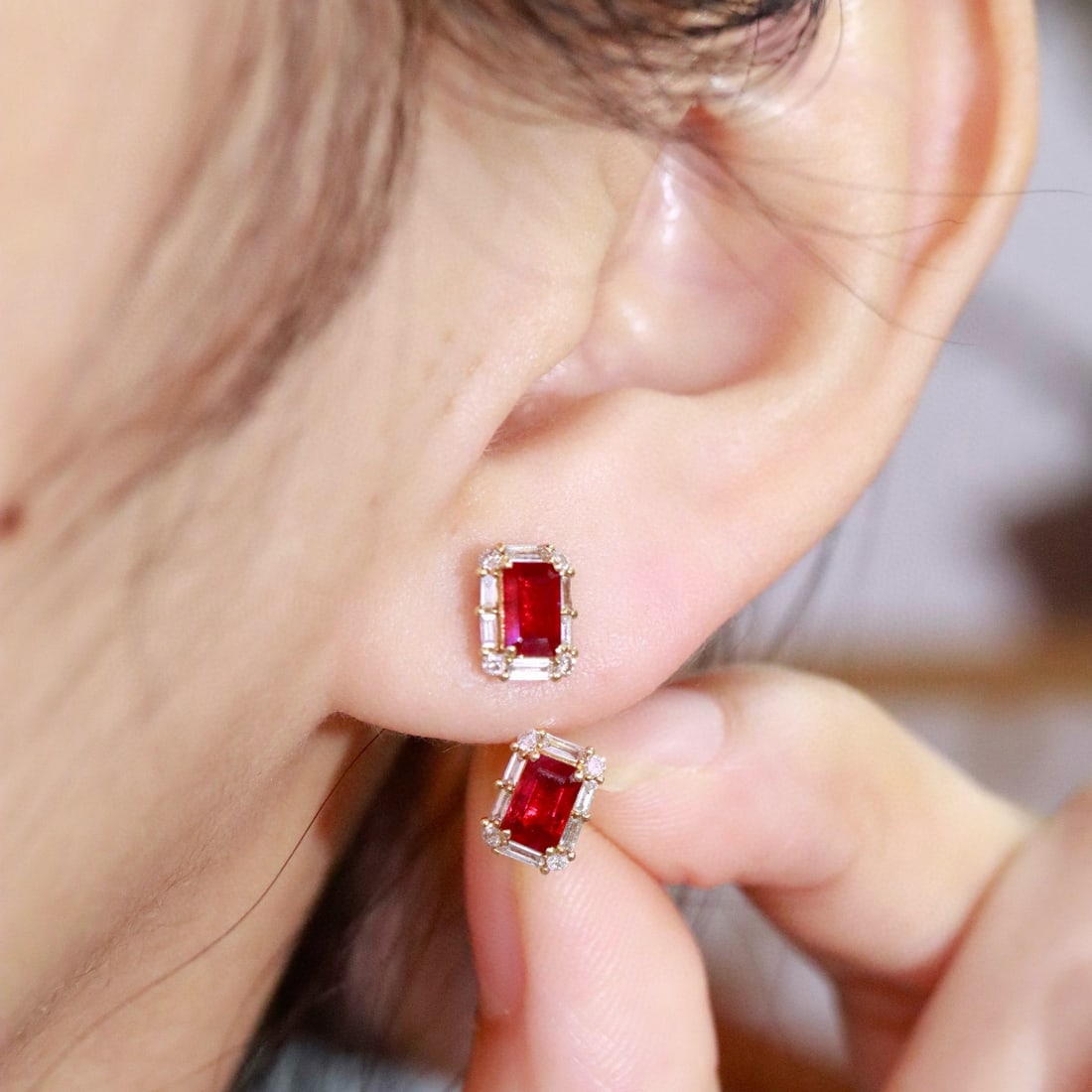 14k Gold 1.05 Ctw Natural Ruby & Diamond Earrings - 6