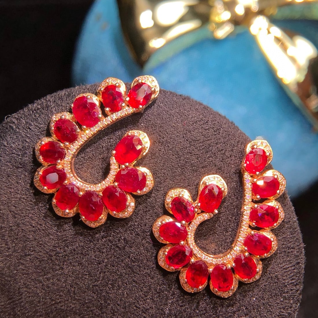 14k Gold 7.45 Ct Natural Ruby & Diamond Earrings - 3