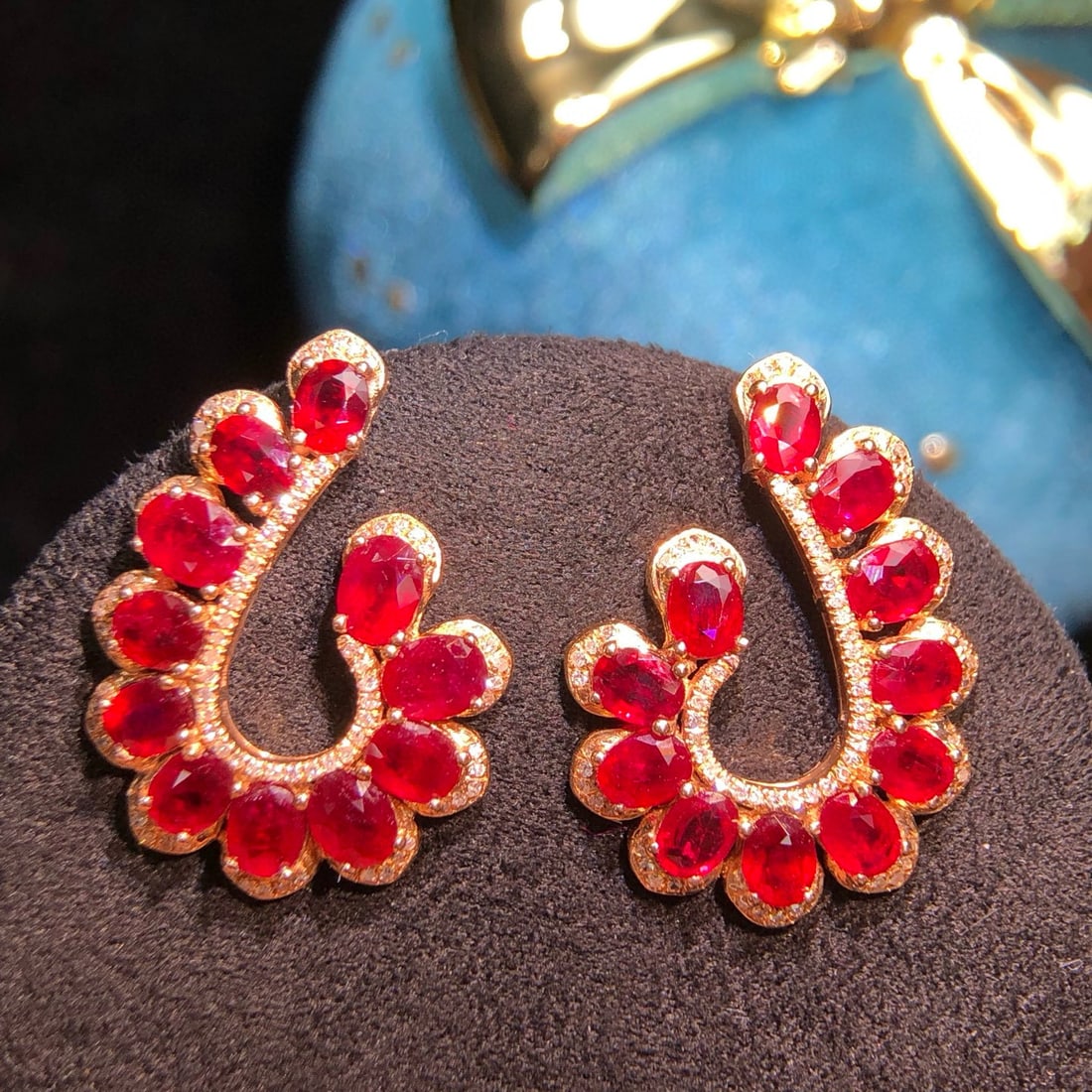 14k Gold 7.45 Ct Natural Ruby & Diamond Earrings - 4