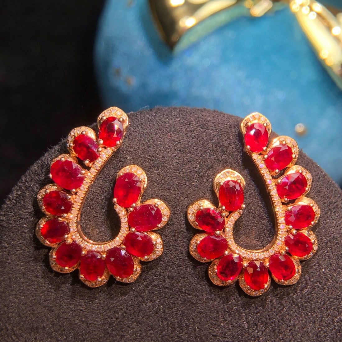 14k Gold 7.45 Ct Natural Ruby & Diamond Earrings - 5