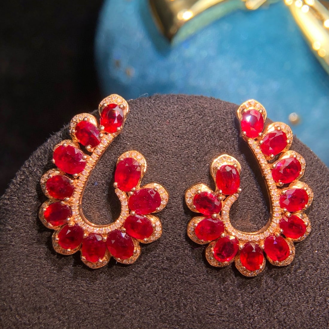 14k Gold 7.45 Ct Natural Ruby & Diamond Earrings - 6