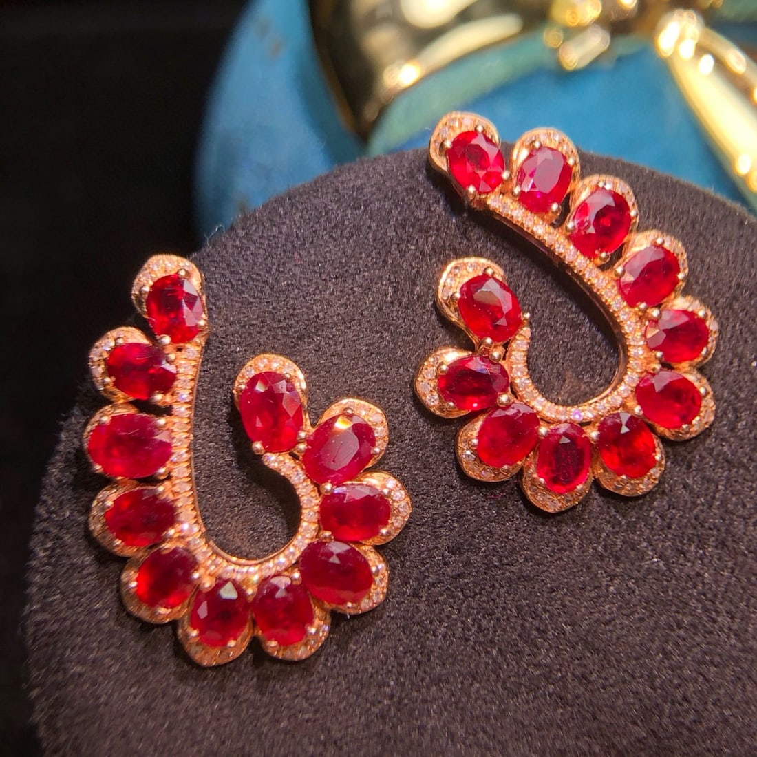 14k Gold 7.45 Ct Natural Ruby & Diamond Earrings - 8