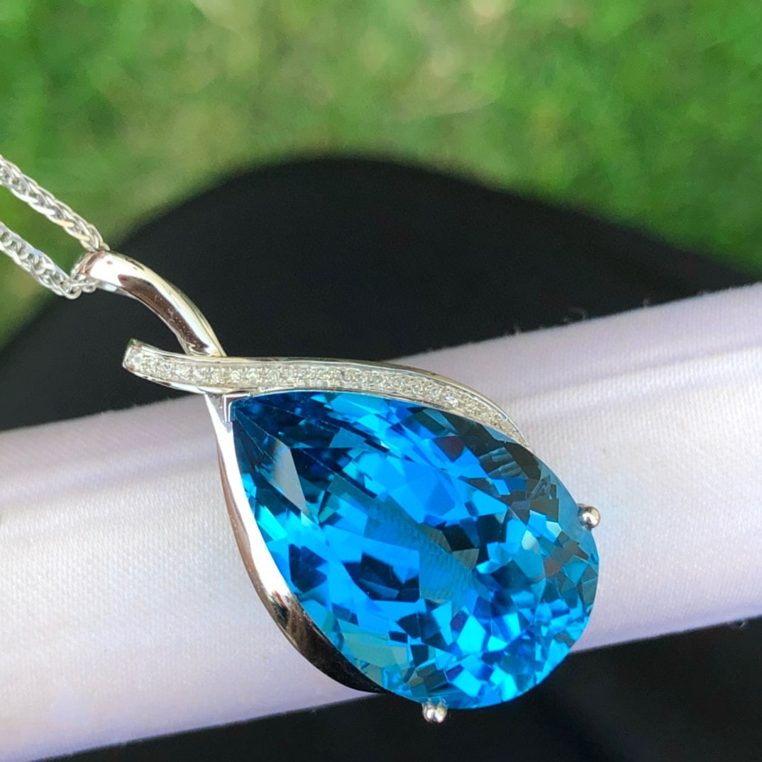 14k Gold 24 Ct Natural Topaz & Diamond Pendant( Without Chain ) - 2