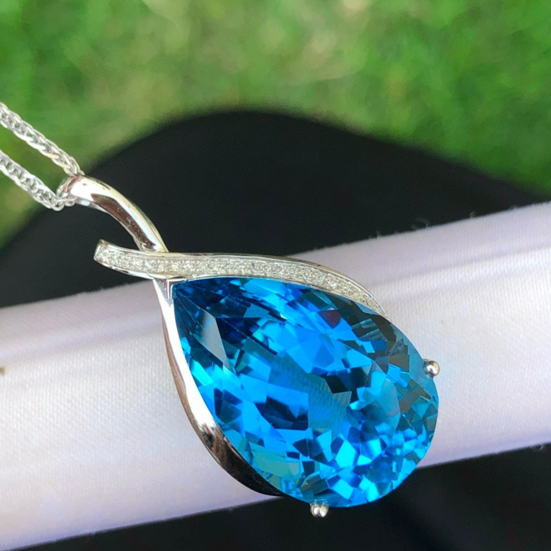 14k Gold 24 Ct Natural Topaz & Diamond Pendant( Without Chain ) - 3