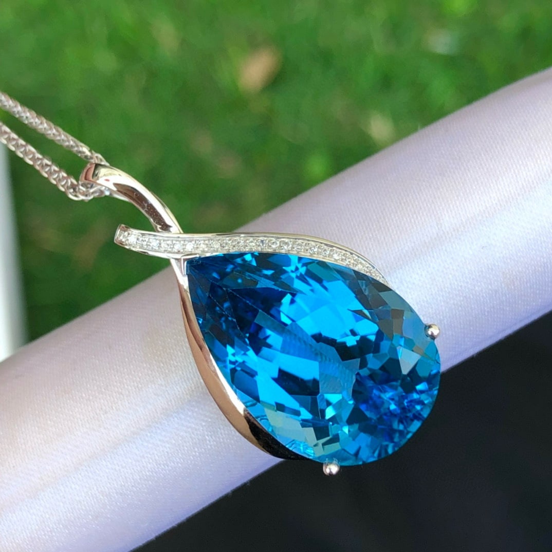 14k Gold 24 Ct Natural Topaz & Diamond Pendant( Without Chain ) - 4