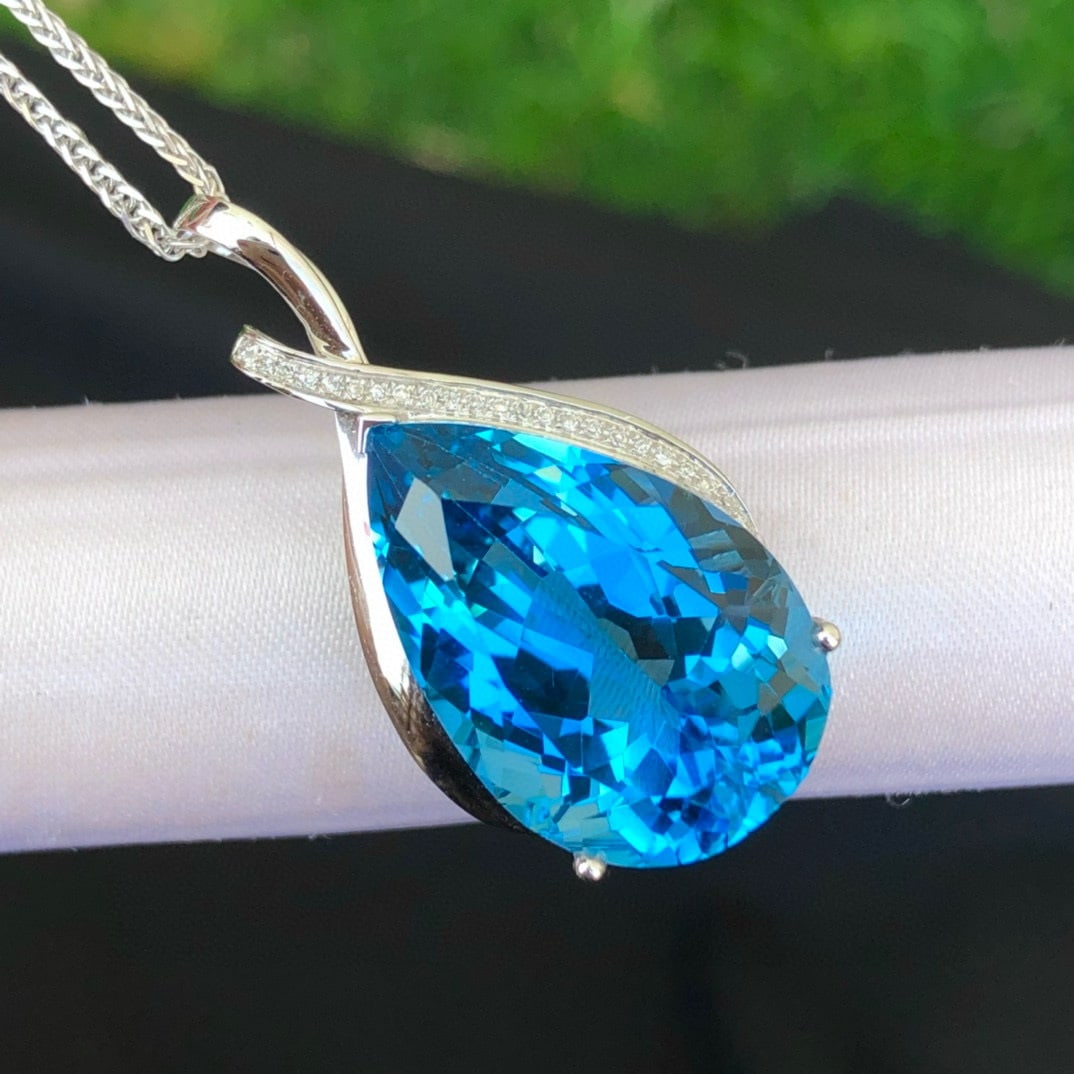 14k Gold 24 Ct Natural Topaz & Diamond Pendant( Without Chain ) - 5