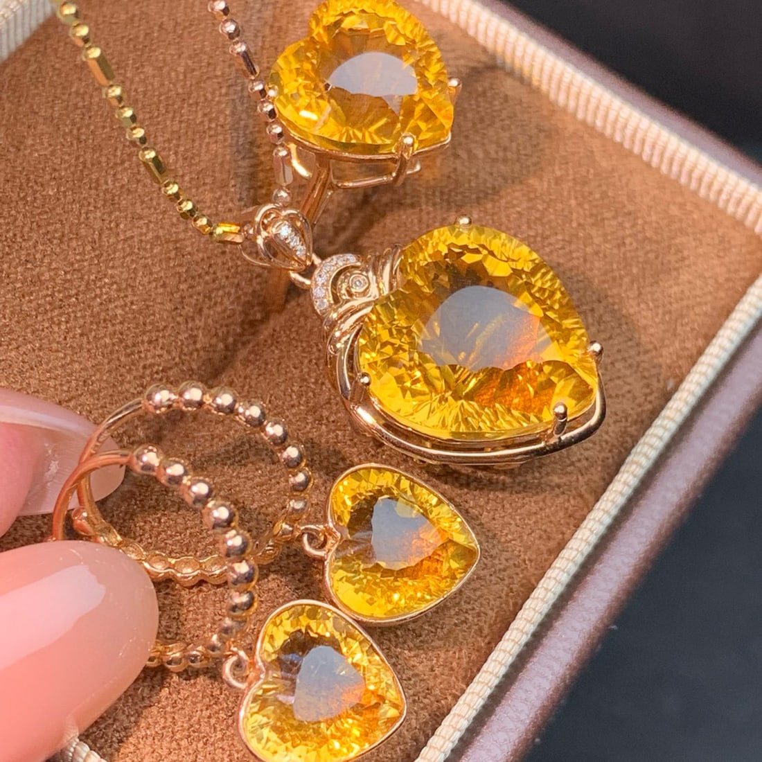 14k Gold 11 Ct Natural Citrine & Diamond Jewelry Set - 5