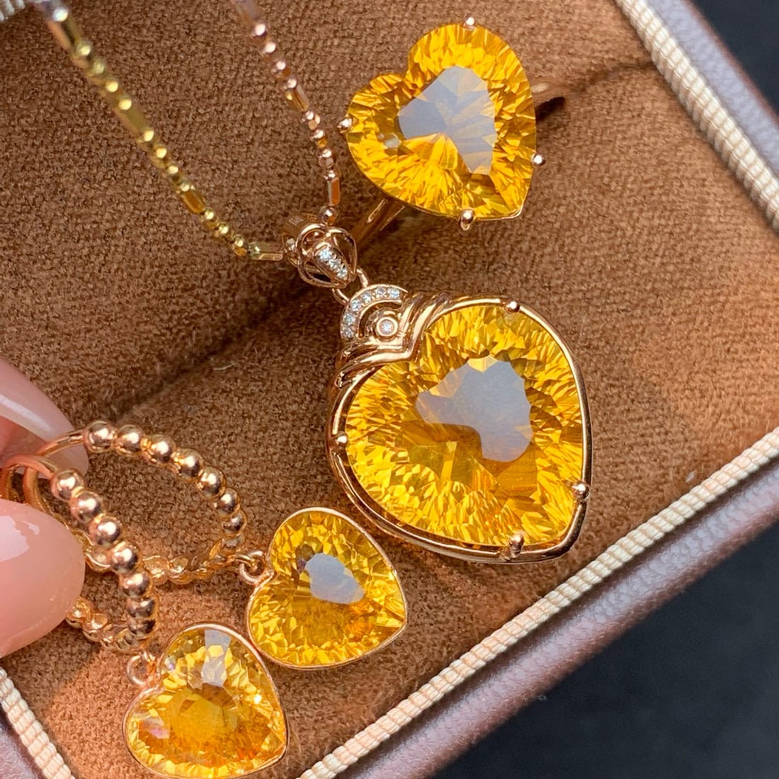 14k Gold 11 Ct Natural Citrine & Diamond Jewelry Set - 6