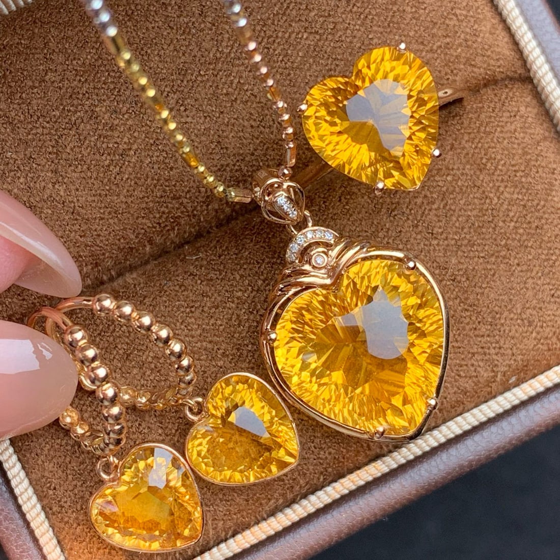 14k Gold 11 Ct Natural Citrine & Diamond Jewelry Set - 7