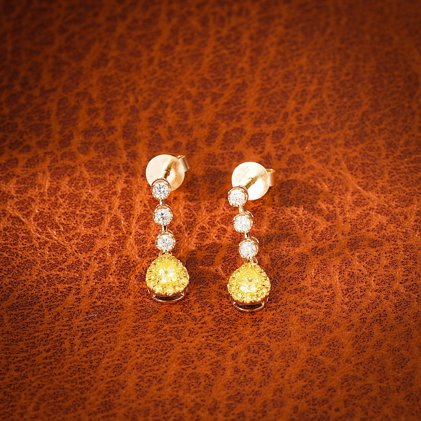 14k Gold 0.46 Ctw Natural Yellow Diamond & Diamond Earrings - 3
