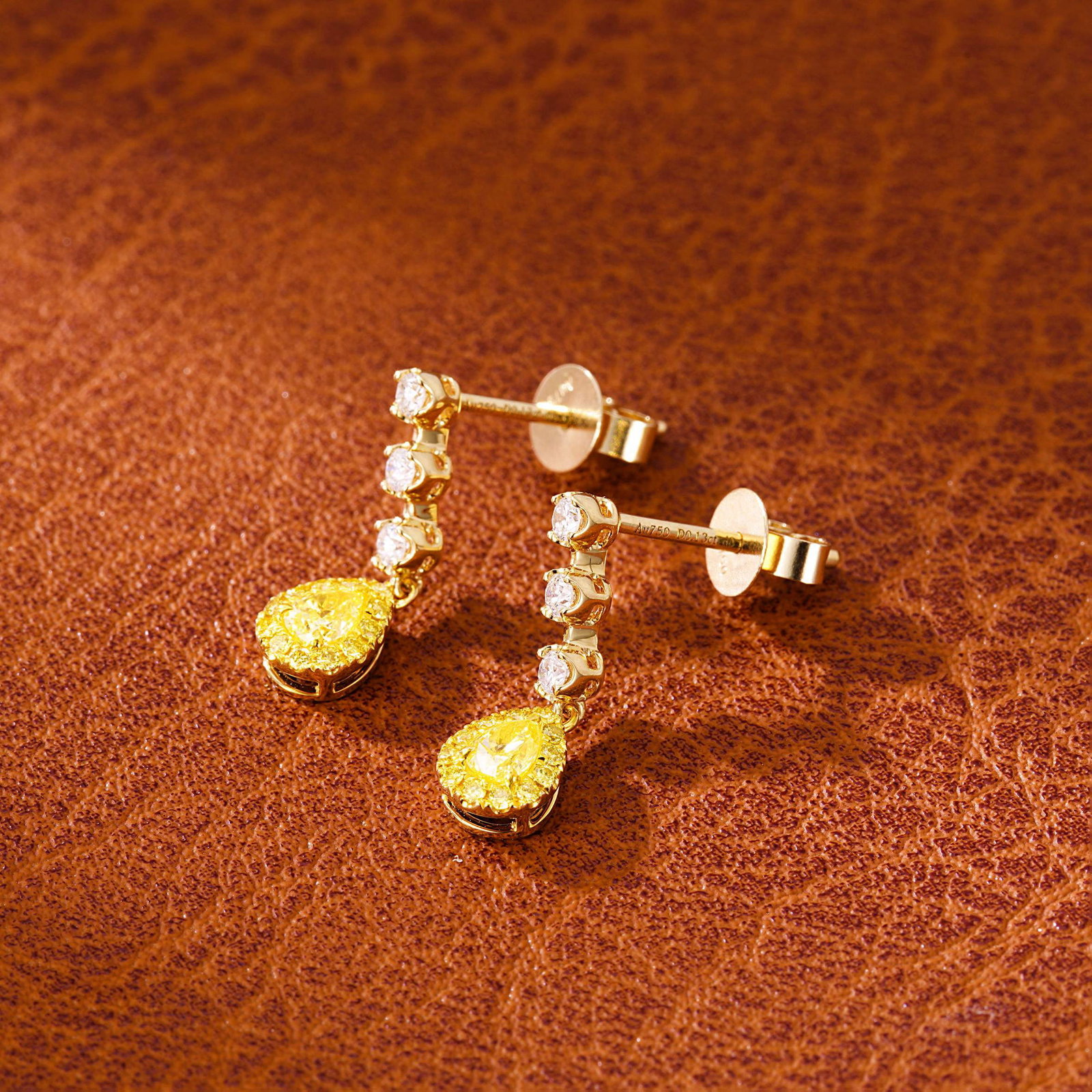 14k Gold 0.46 Ctw Natural Yellow Diamond & Diamond Earrings - 4