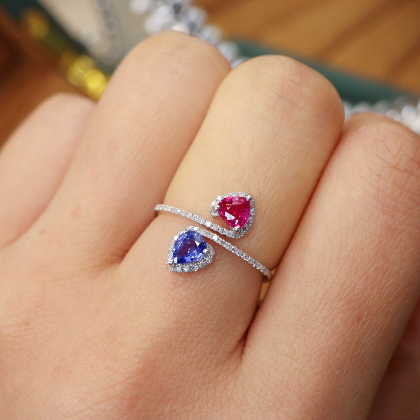 14k Gold 0.94 Ctw Natural Sapphire & Diamond Ring - 3