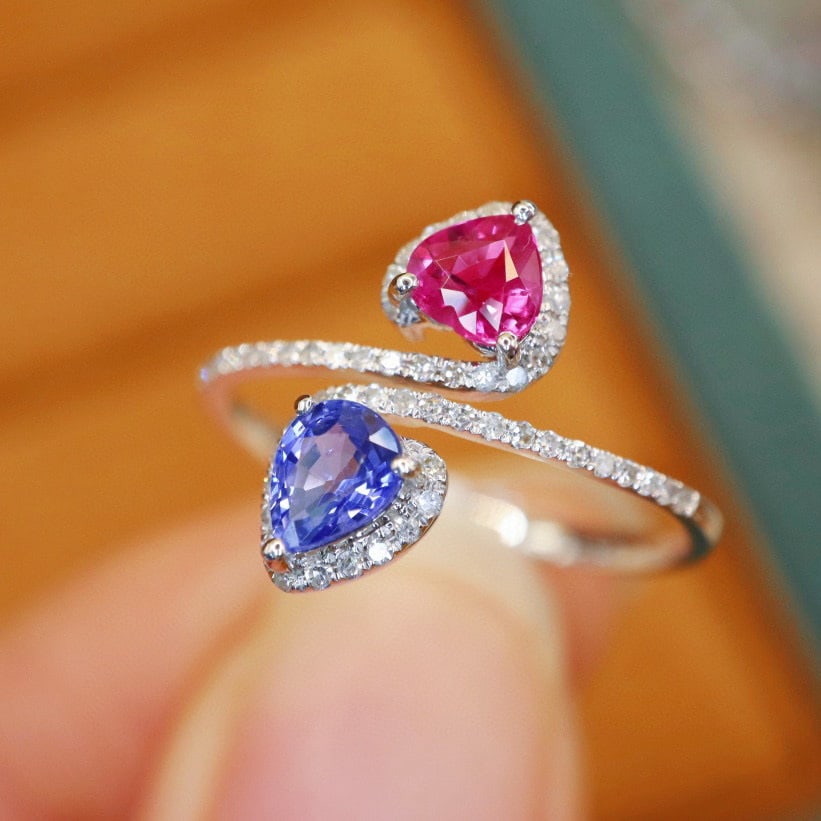 14k Gold 0.94 Ctw Natural Sapphire & Diamond Ring - 4