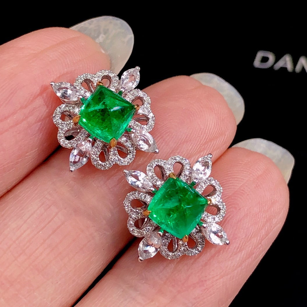 14k Gold 3.14 Ctw Natural Emerald & Diamond Earrings - 2