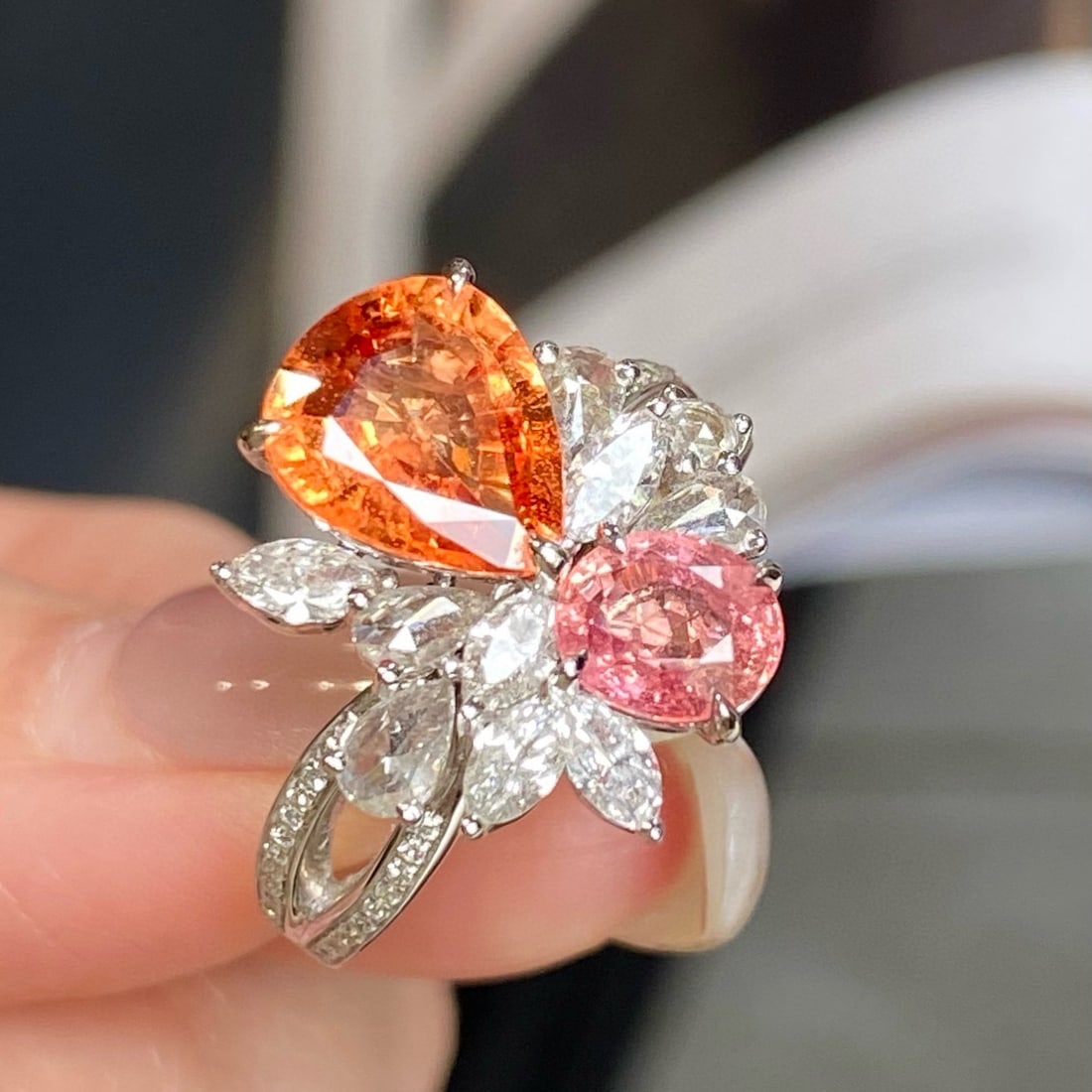 14k Gold 2.96 Ctw Natural Padparadscha Sapphire & Diamond Ring (1 of 7)