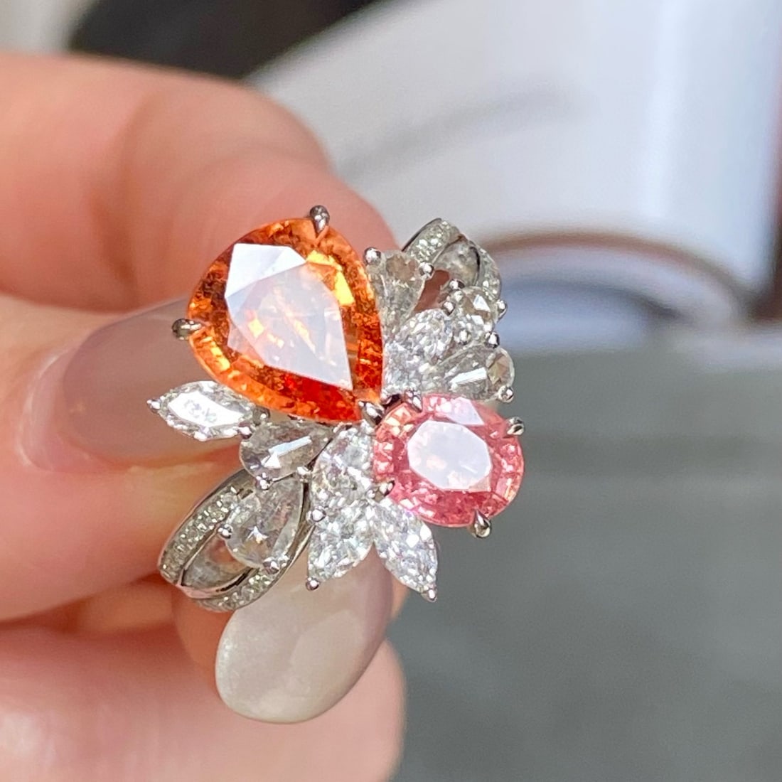 14k Gold 2.96 Ctw Natural Padparadscha Sapphire & Diamond Ring - 2