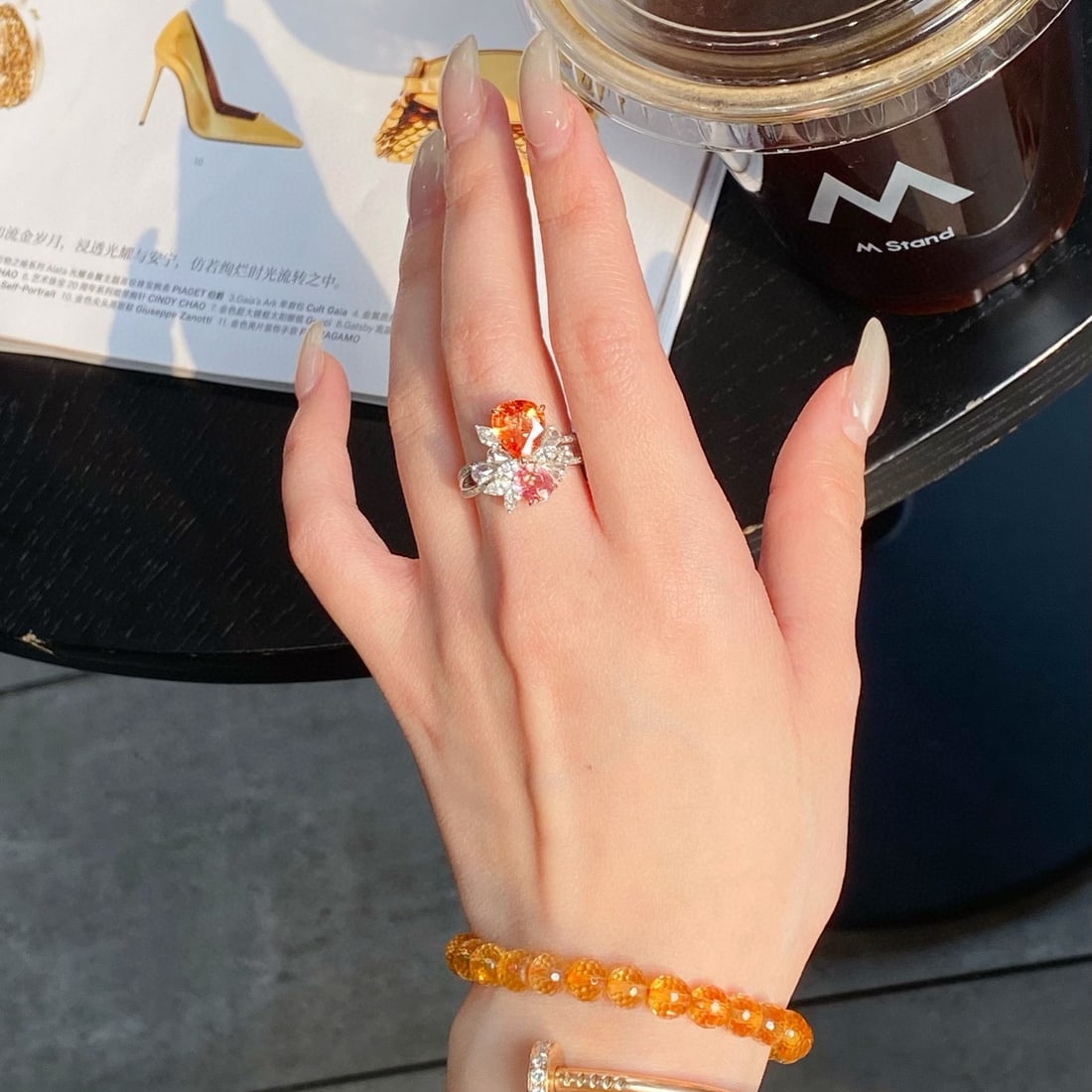 14k Gold 2.96 Ctw Natural Padparadscha Sapphire & Diamond Ring - 3