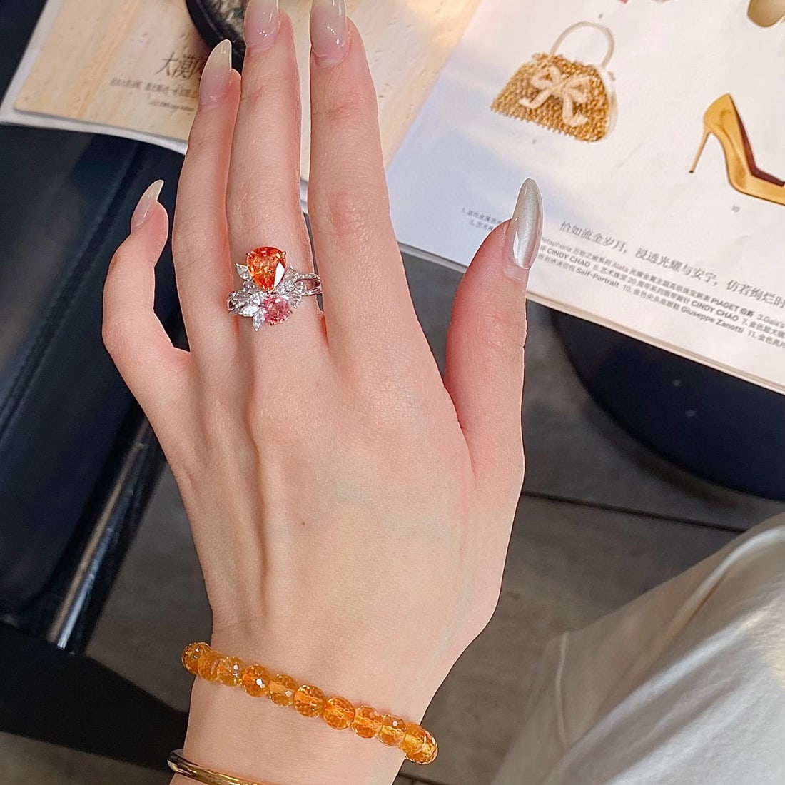 14k Gold 2.96 Ctw Natural Padparadscha Sapphire & Diamond Ring - 4