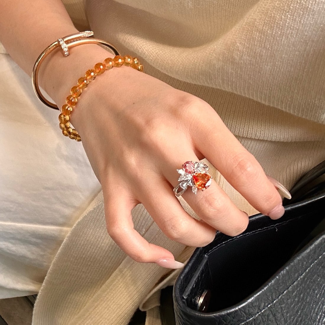14k Gold 2.96 Ctw Natural Padparadscha Sapphire & Diamond Ring - 5