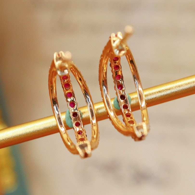 14k Gold 0.90 Ctw Natural Ruby & Diamond Earrings - 3