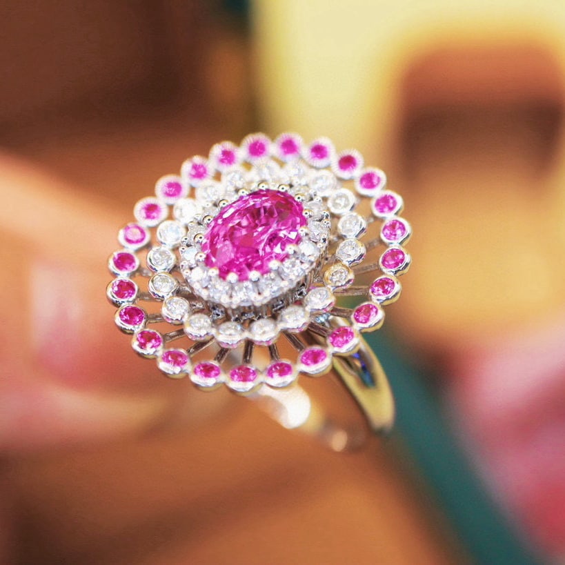 14k Gold 1.79 Ctw Natural Padparadscha Sapphire & Diamond Ring - 2
