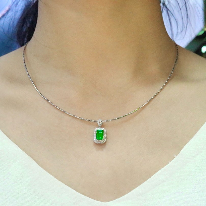 14k Gold 1.08 Ctw Natural Emerald & Diamond Pendant( Without Chain ) - 3