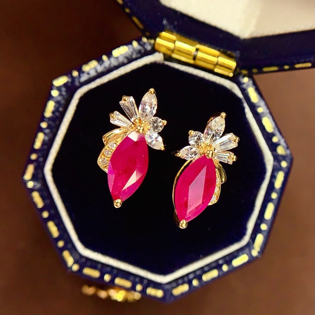 14k Gold 1.5 Ct Natural Ruby & Diamond Earrings - 2